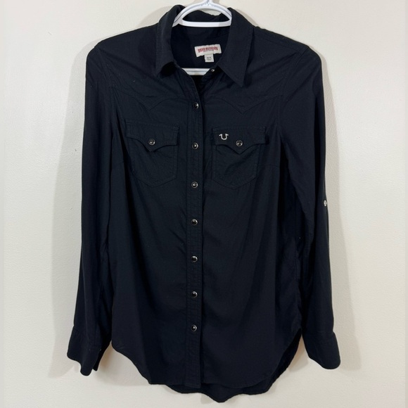 True‎ Religion Women’s Blouse with Rhinestone Detail and Snap Buttons | Size XS - Picture 1 of 8